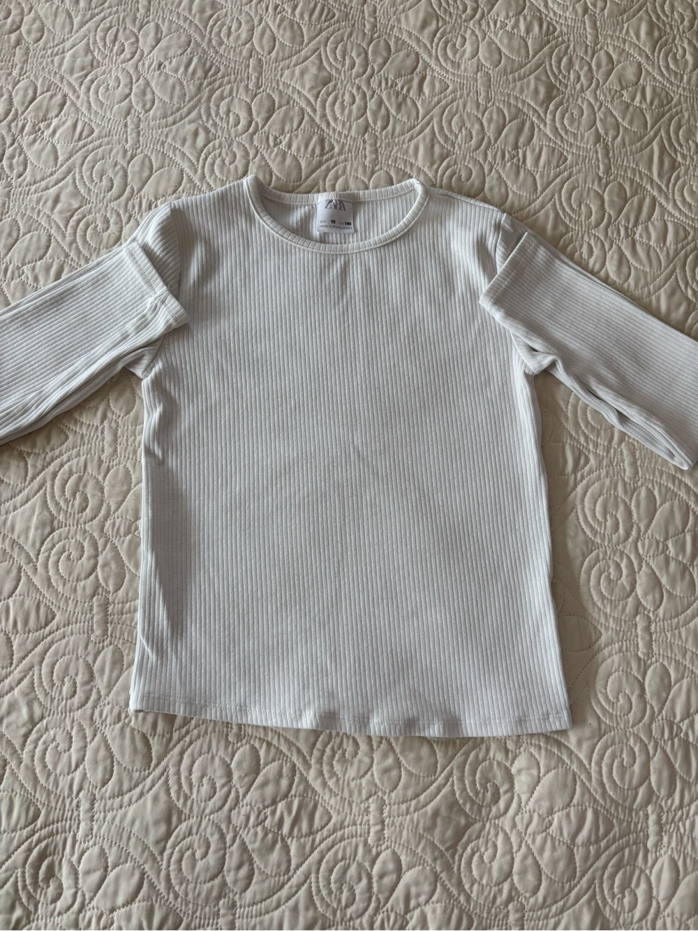 Zara White Ribbed Long Sleeve Top
